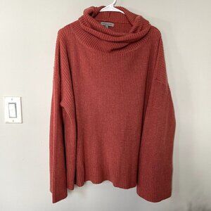 Cable Stitch peach orange turtleneck knit sweater warm women size large